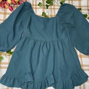 Teal Ruffle Hem Blouse